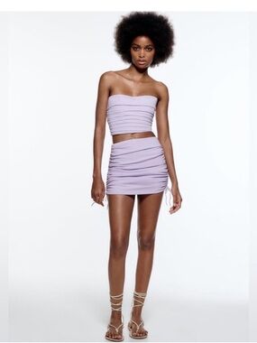 Zara Lilac Ruched Mini Skirt - Strap Detail